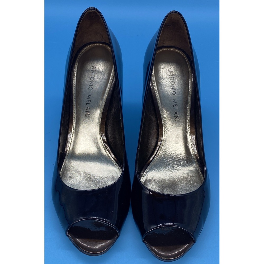 Antonio Melani Brown Patent Leather Peep Toe Stiletto Pumps Size 8M